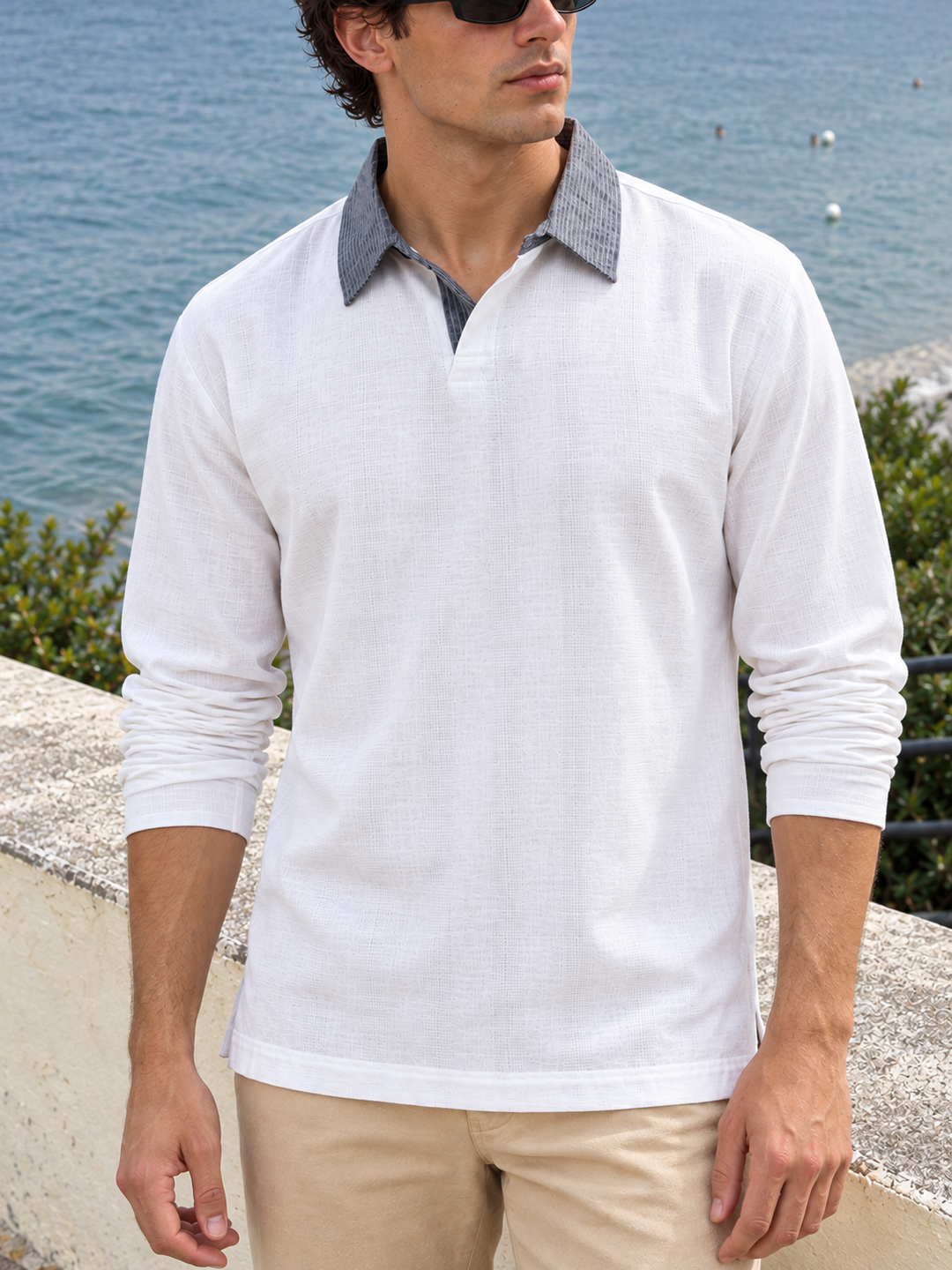 Contrast Collar : White Linen Kurta