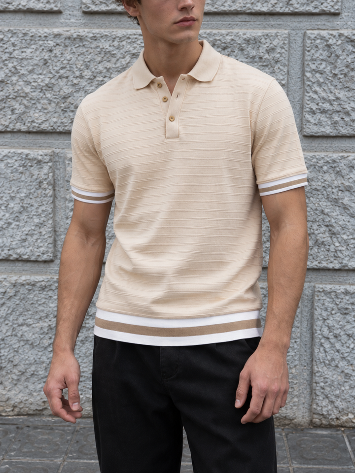Classic Ochre Stripes Textured Polo