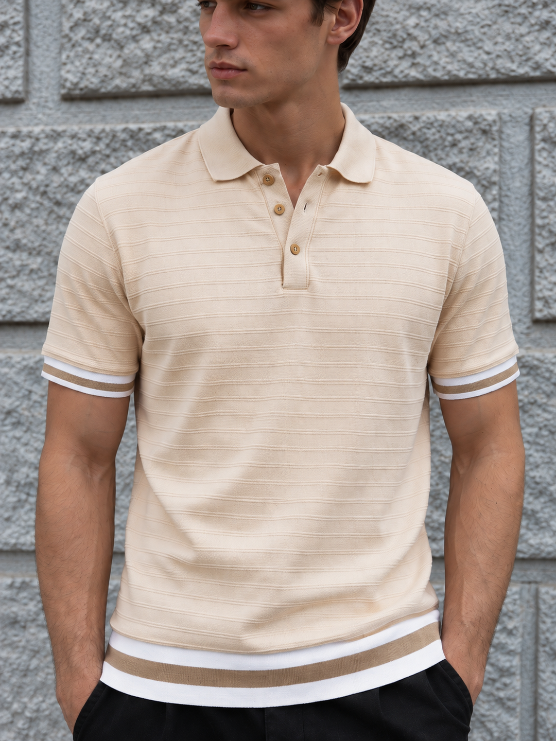 Classic Ochre Stripes Textured Polo