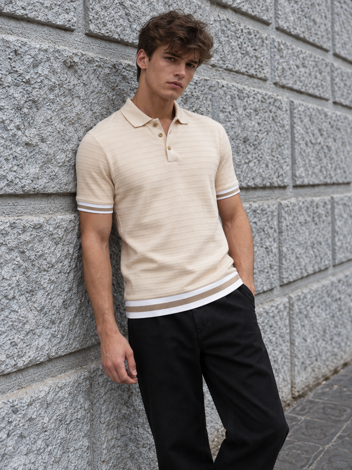 Classic Ochre Stripes Textured Polo