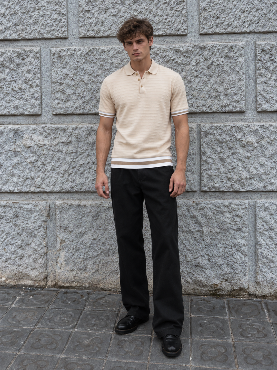 Classic Ochre Stripes Textured Polo