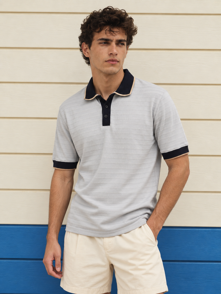 Classic: Grey Textured Polo Shirt
