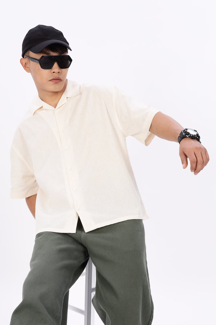 Boxy Fit: Guinness Linen Cream Cuban Shirt