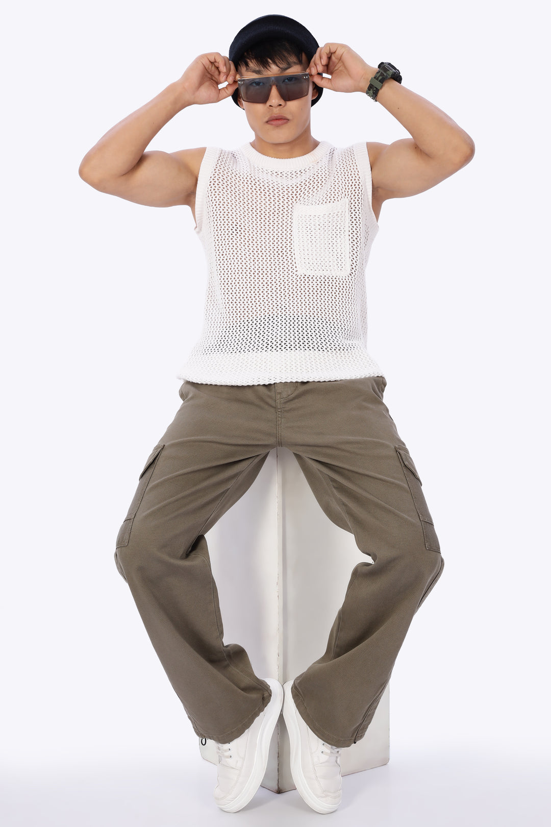 Originals: Textured Fabric Ochre Cargo Pants
