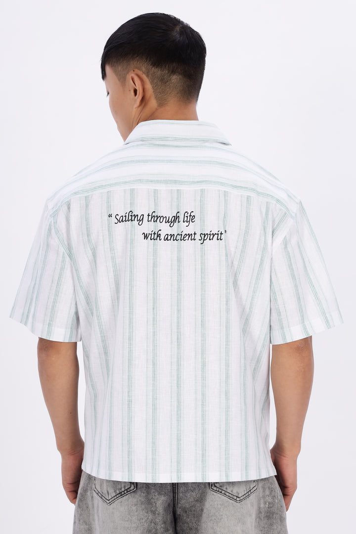 Greek Inspiration: Green Stripes Boxy Fit Cuban Shirt