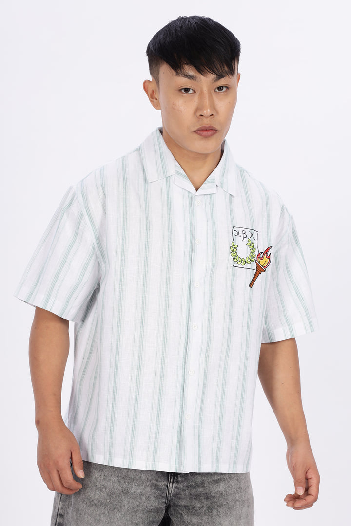 Greek Inspiration: Green Stripes Boxy Fit Cuban Shirt