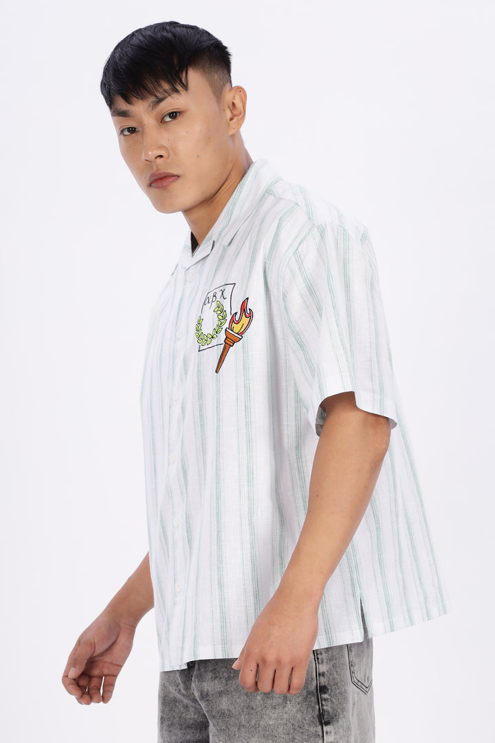 Greek Inspiration: Green Stripes Boxy Fit Cuban Shirt