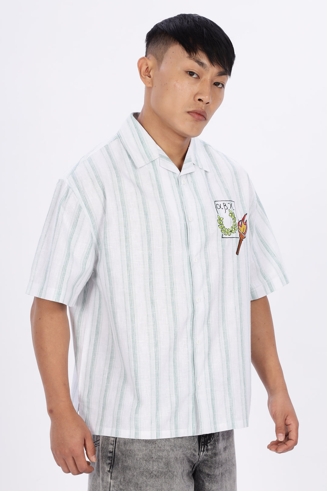 Greek Inspiration: Green Stripes Boxy Fit Cuban Shirt