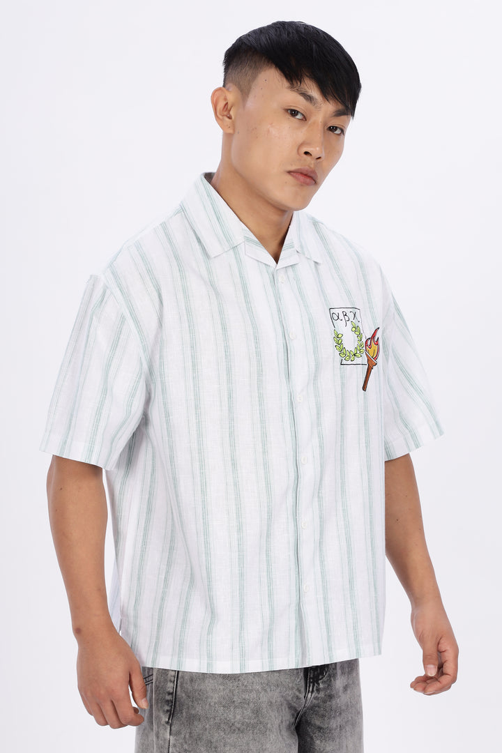 Greek Inspiration: Green Stripes Boxy Fit Cuban Shirt