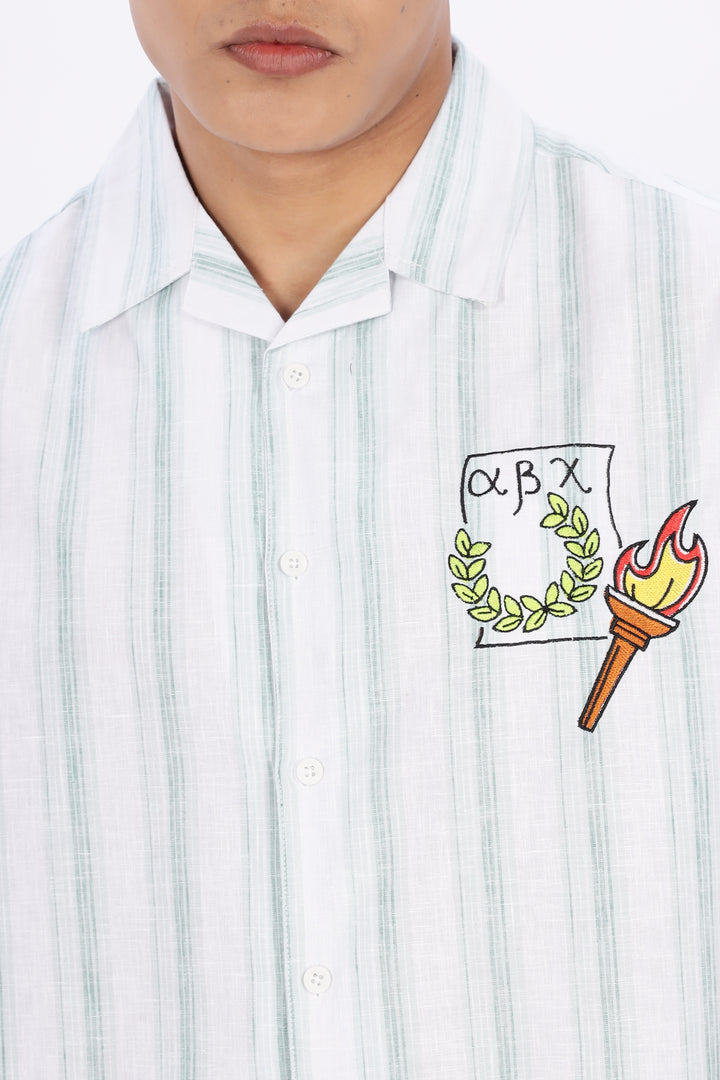 Greek Inspiration: Green Stripes Boxy Fit Cuban Shirt