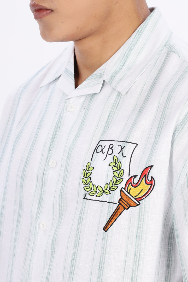 Greek Inspiration: Green Stripes Boxy Fit Cuban Shirt