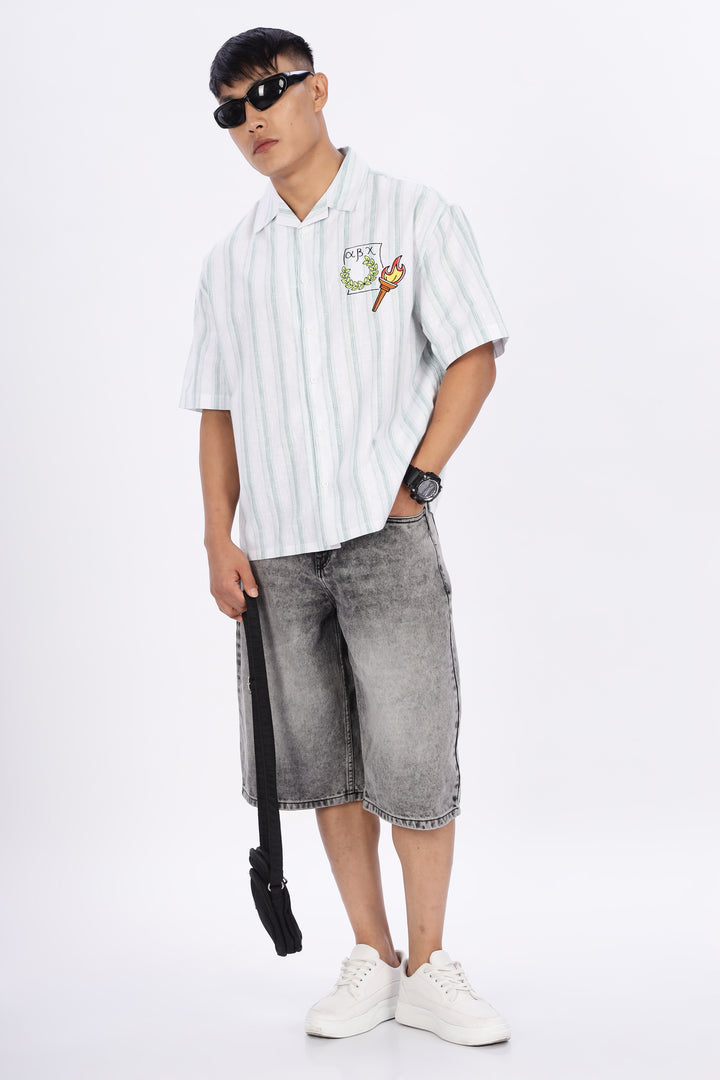 Greek Inspiration: Green Stripes Boxy Fit Cuban Shirt