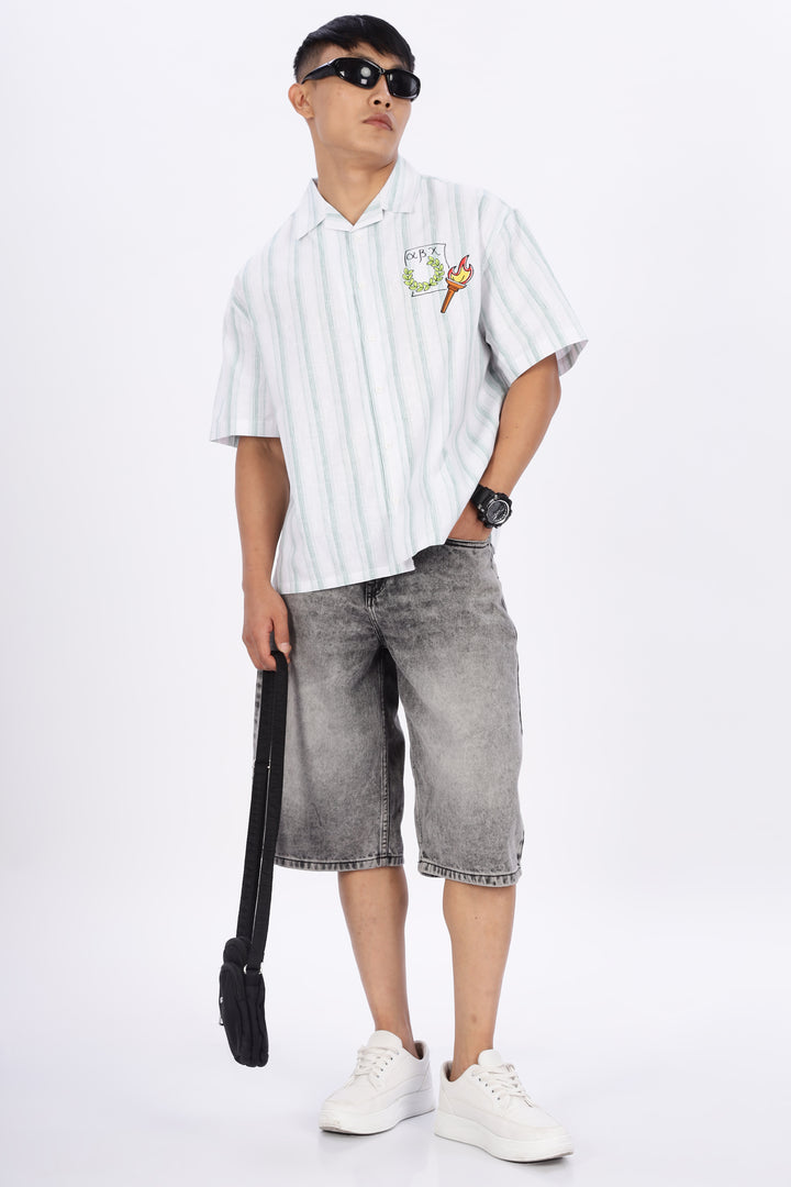 Greek Inspiration: Green Stripes Boxy Fit Cuban Shirt