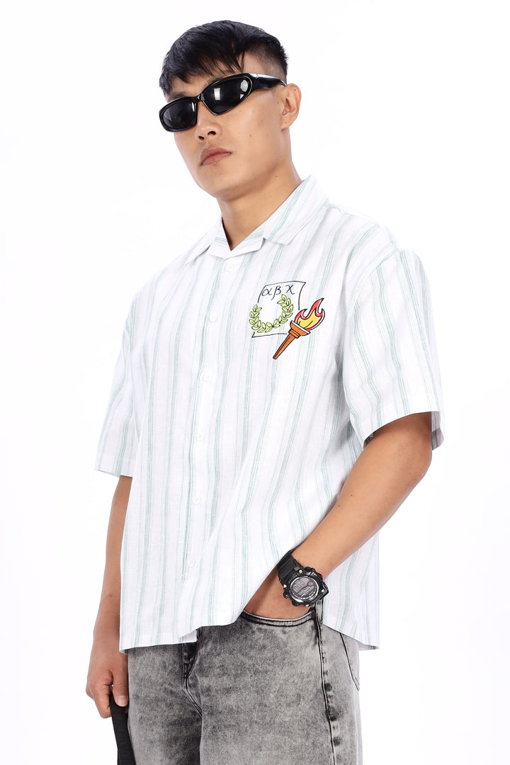 Greek Inspiration: Green Stripes Boxy Fit Cuban Shirt