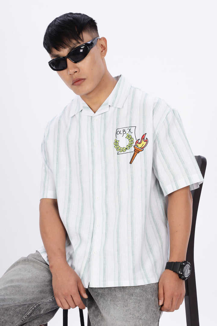 Greek Inspiration: Green Stripes Boxy Fit Cuban Shirt