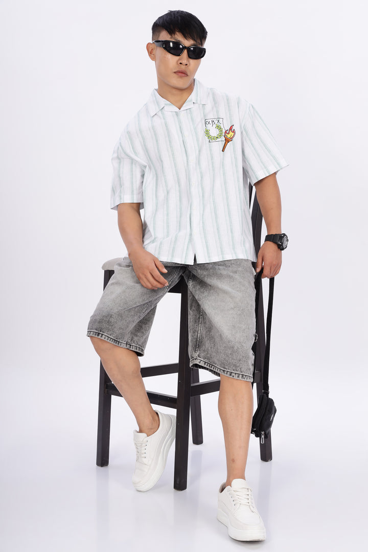 Greek Inspiration: Green Stripes Boxy Fit Cuban Shirt