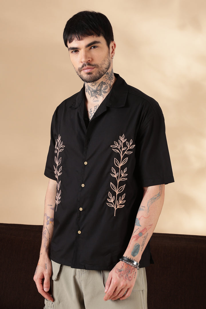 Root : Embroidery Black Shirt