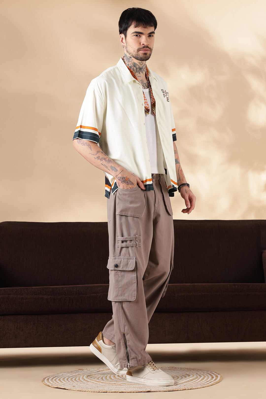 Peach Dyed : Baggy Cargo Pants