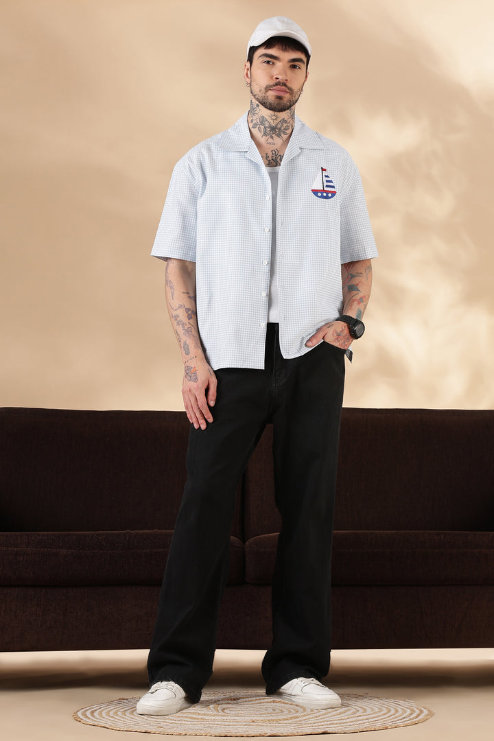 Plaid : Light Blue Yacht Embroidery Shirt