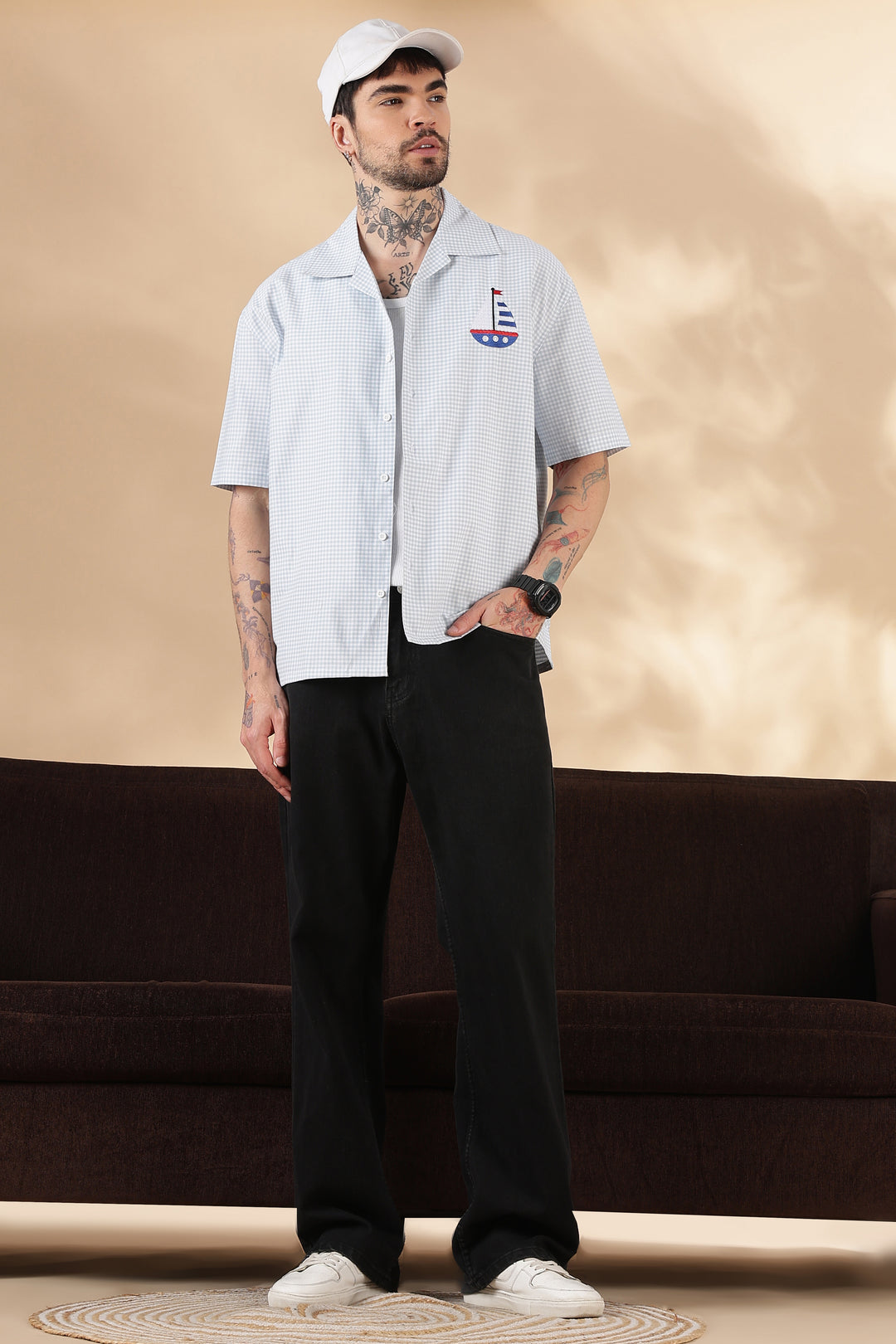 Plaid : Light Blue Yacht Embroidery Shirt