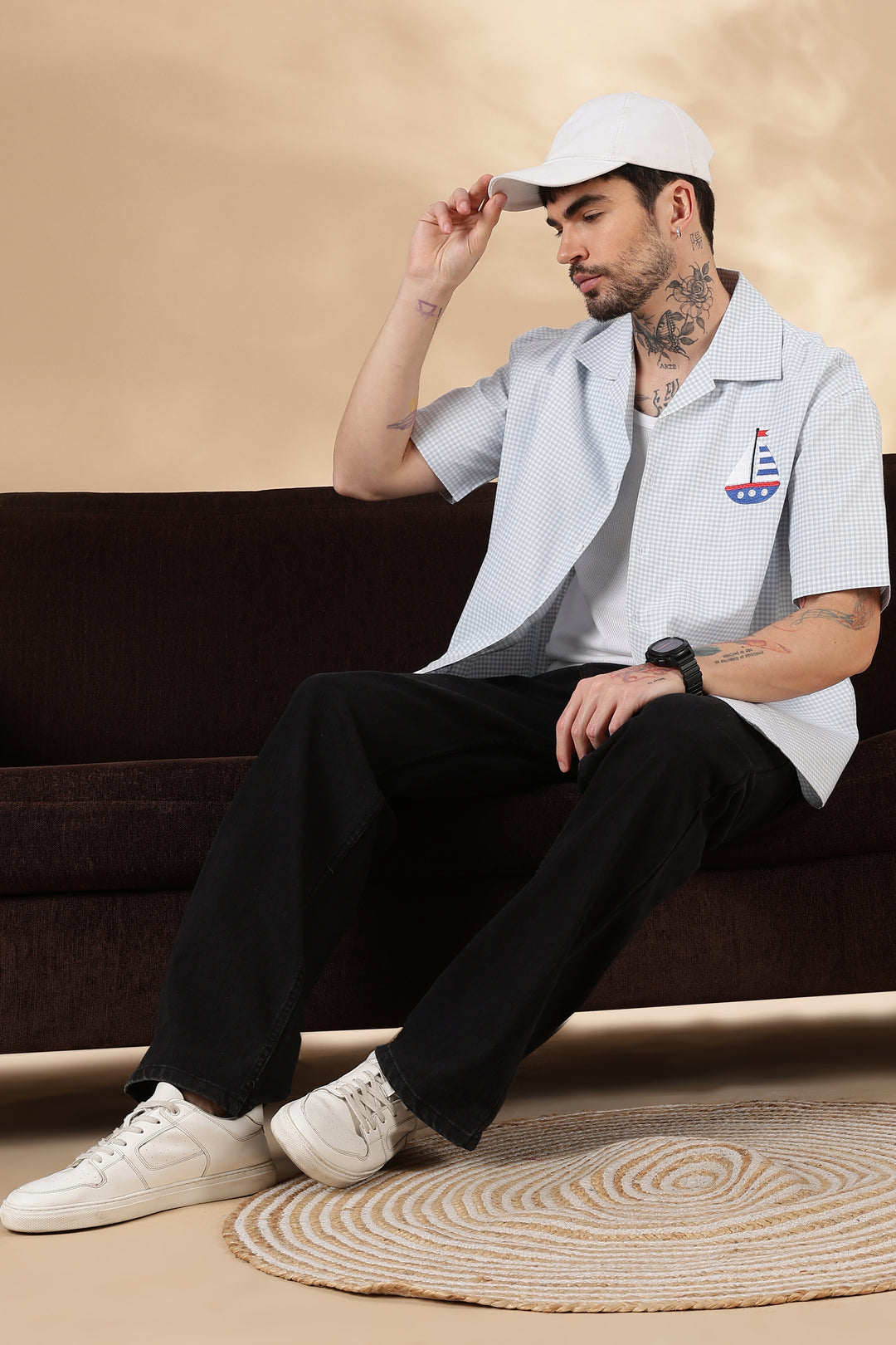 Plaid : Light Blue Yacht Embroidery Shirt