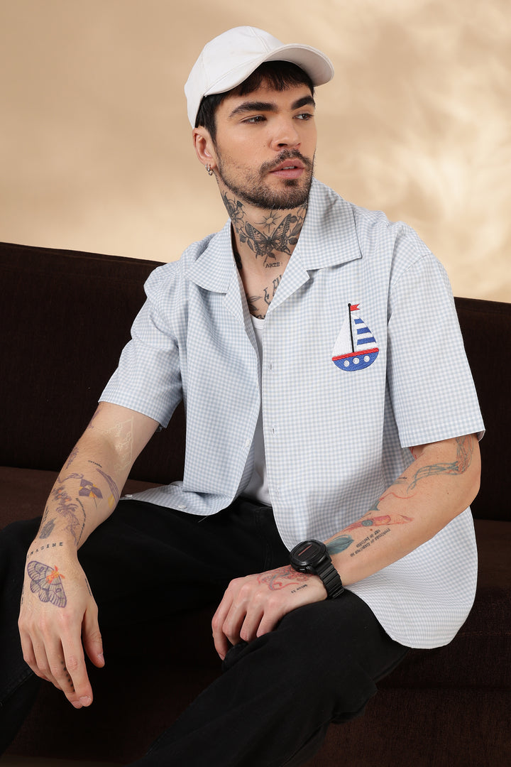 Plaid : Light Blue Yacht Embroidery Shirt