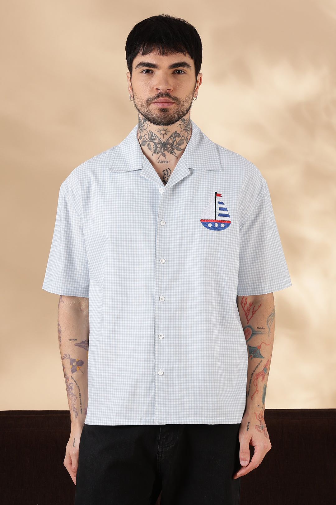 Plaid : Light Blue Yacht Embroidery Shirt