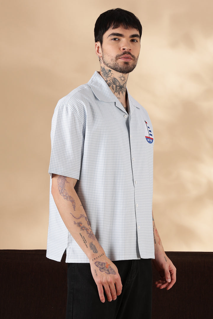 Plaid : Light Blue Yacht Embroidery Shirt