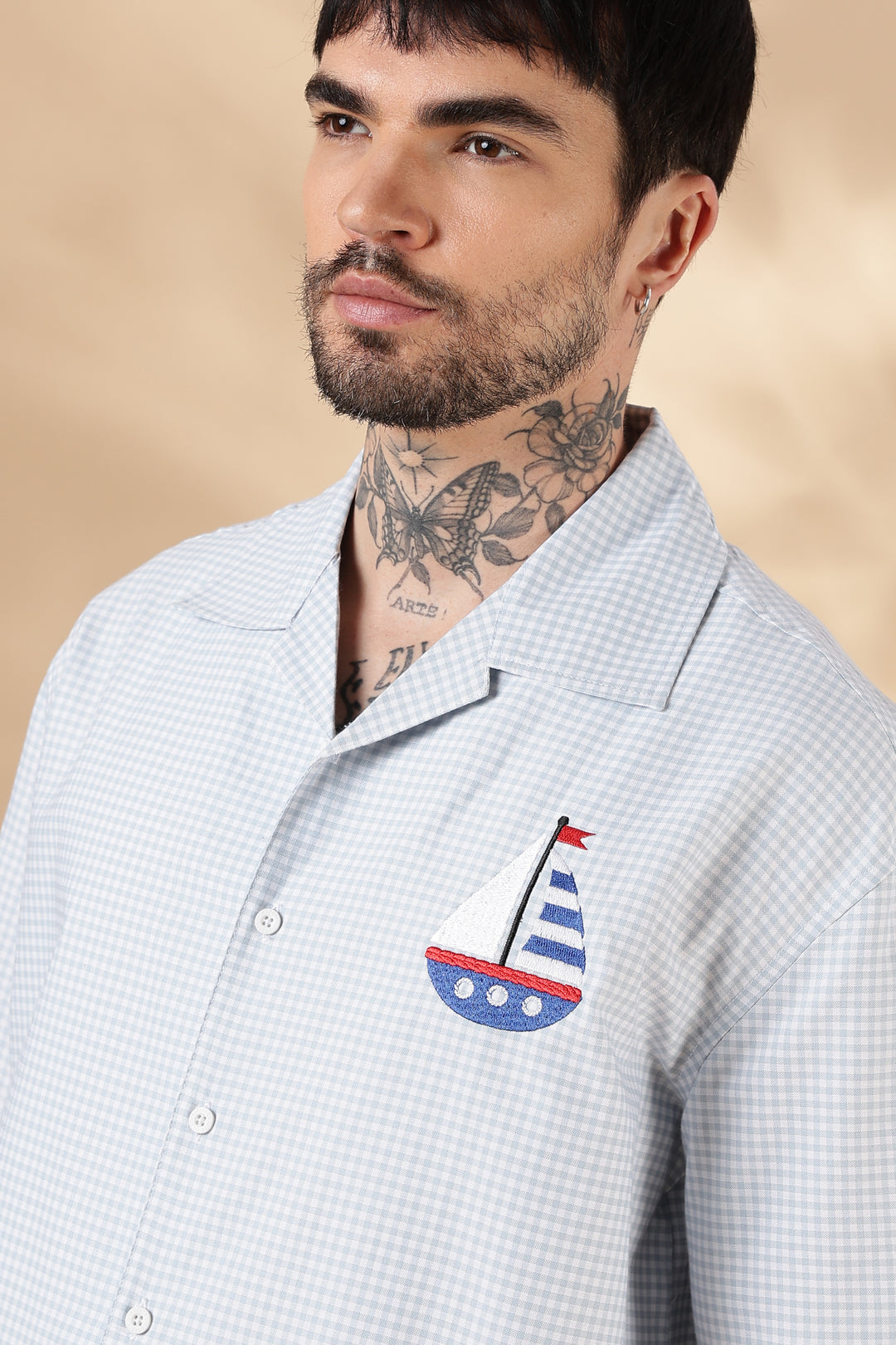 Plaid : Light Blue Yacht Embroidery Shirt
