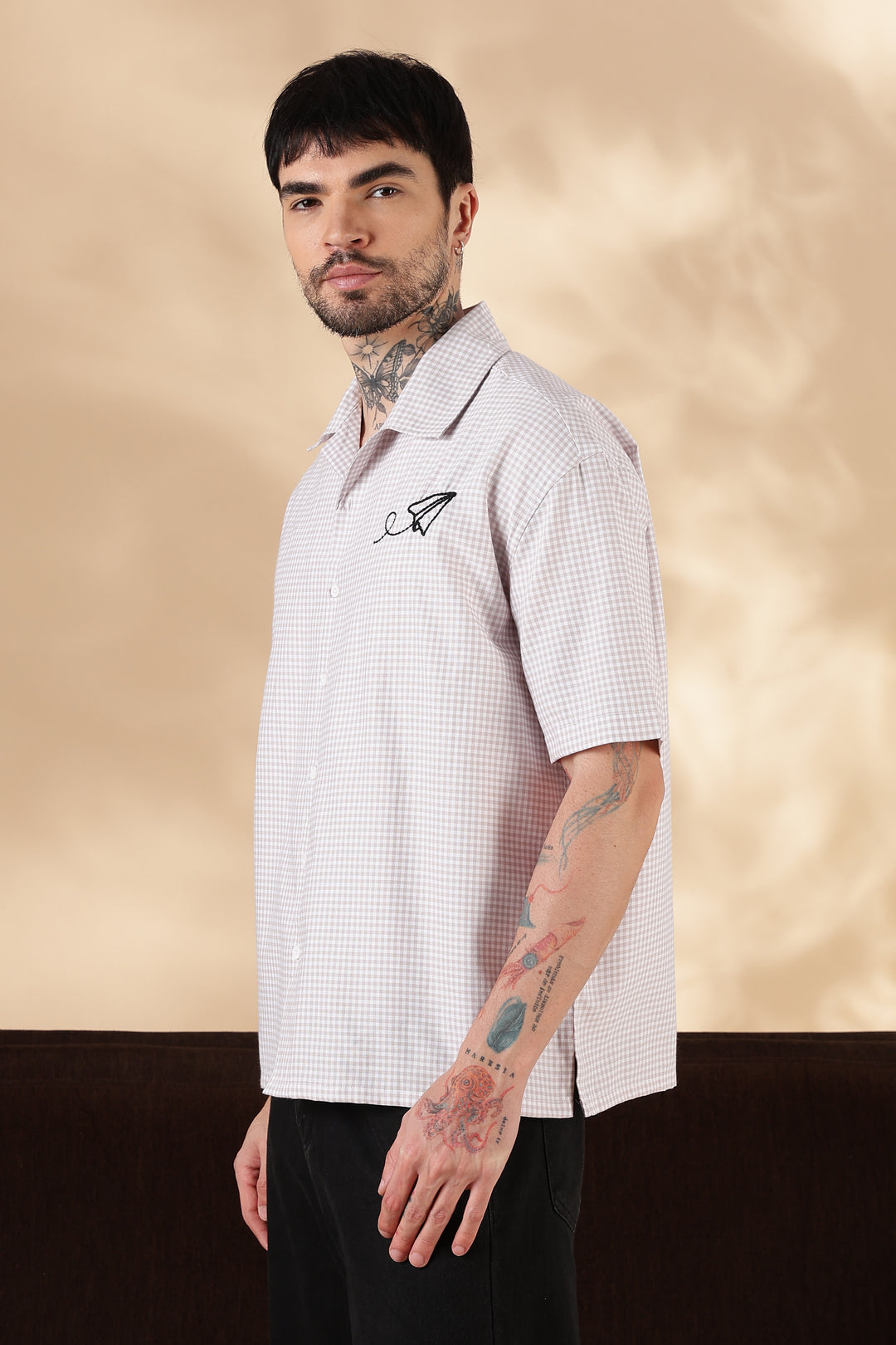 Plaid: Paper Plane Embroidery Shirt
