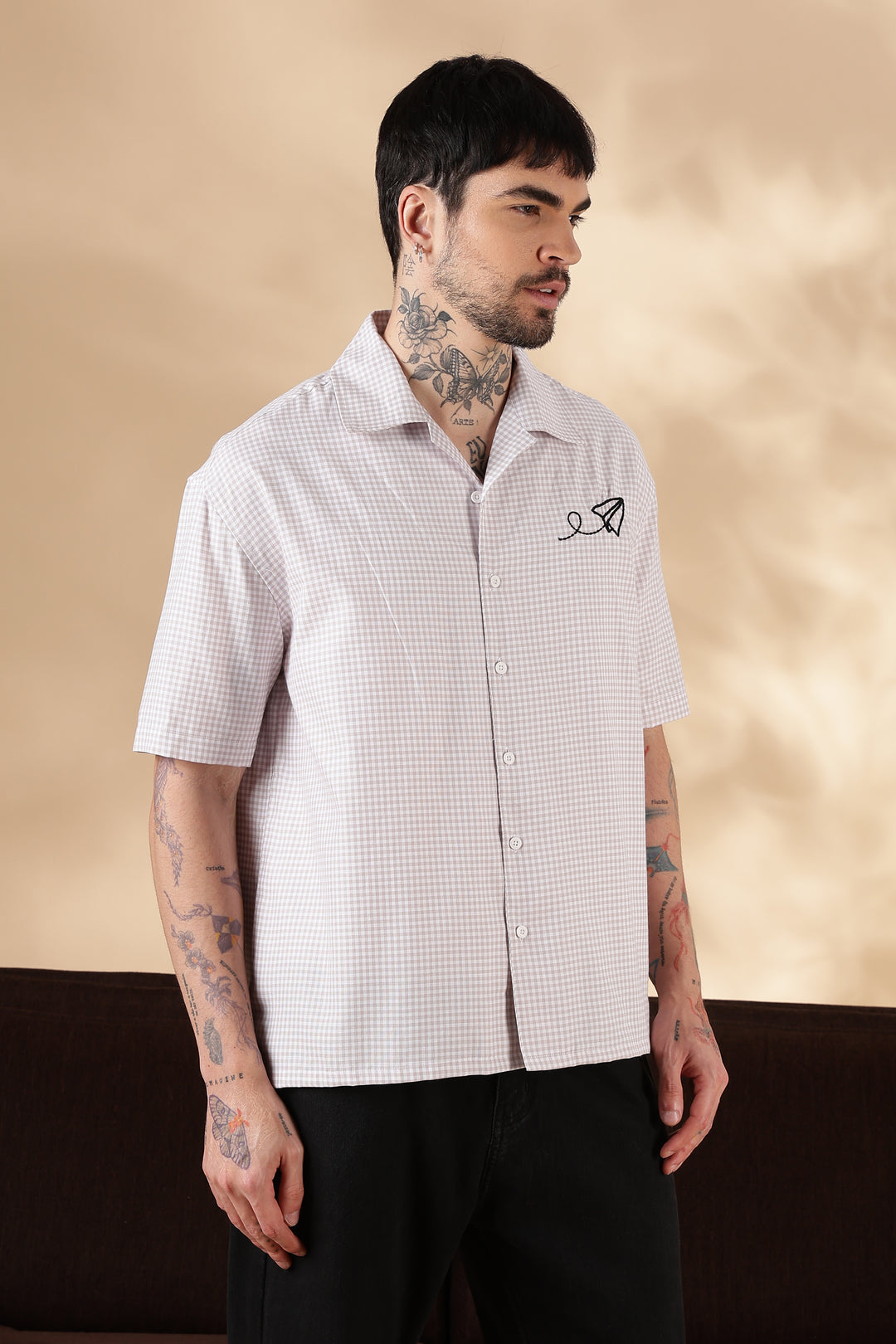 Plaid: Paper Plane Embroidery Shirt