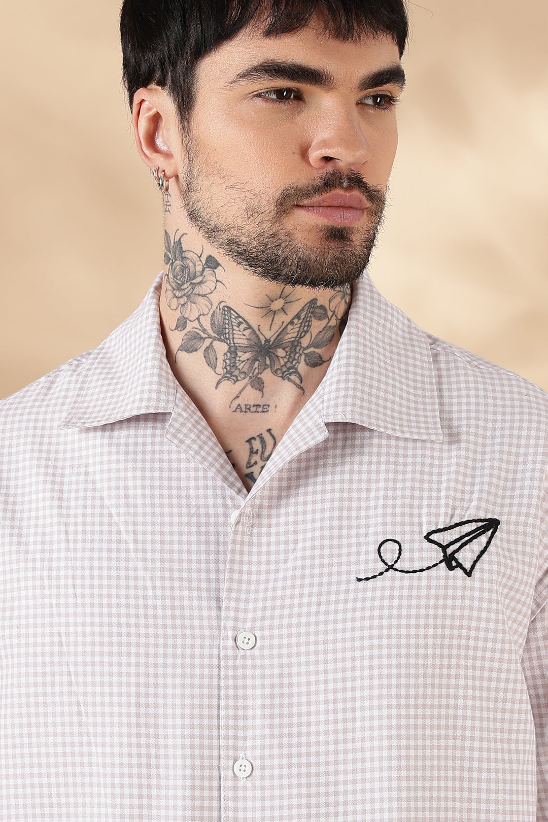 Plaid: Paper Plane Embroidery Shirt