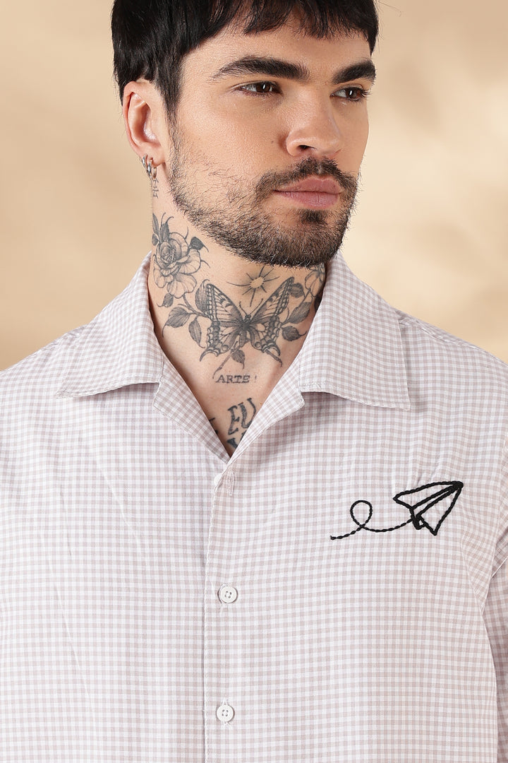 Plaid: Paper Plane Embroidery Shirt