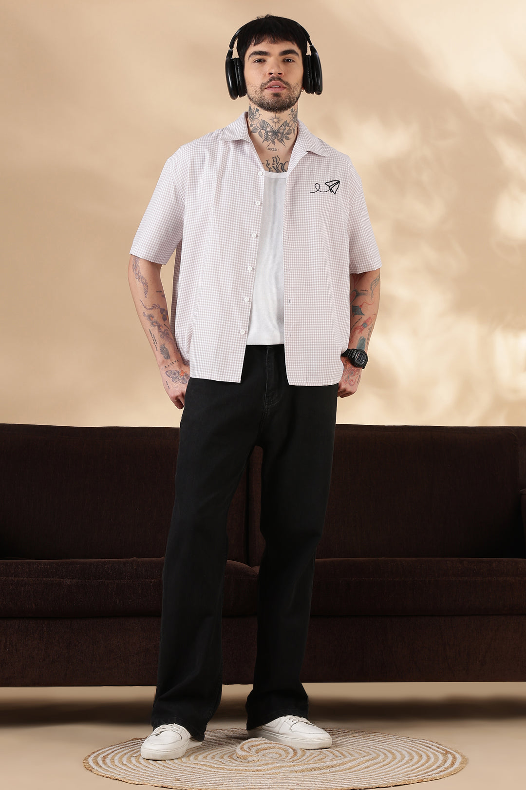 Plaid: Paper Plane Embroidery Shirt