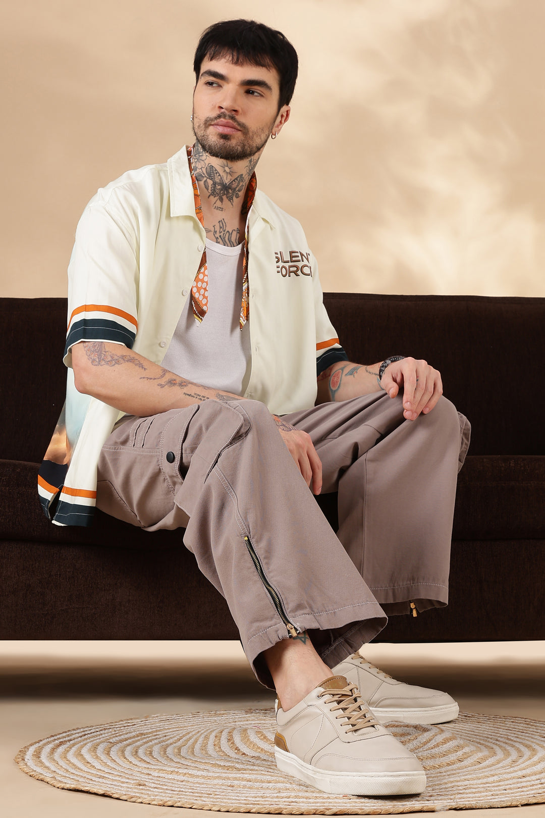 Peach Dyed : Baggy Cargo Pants