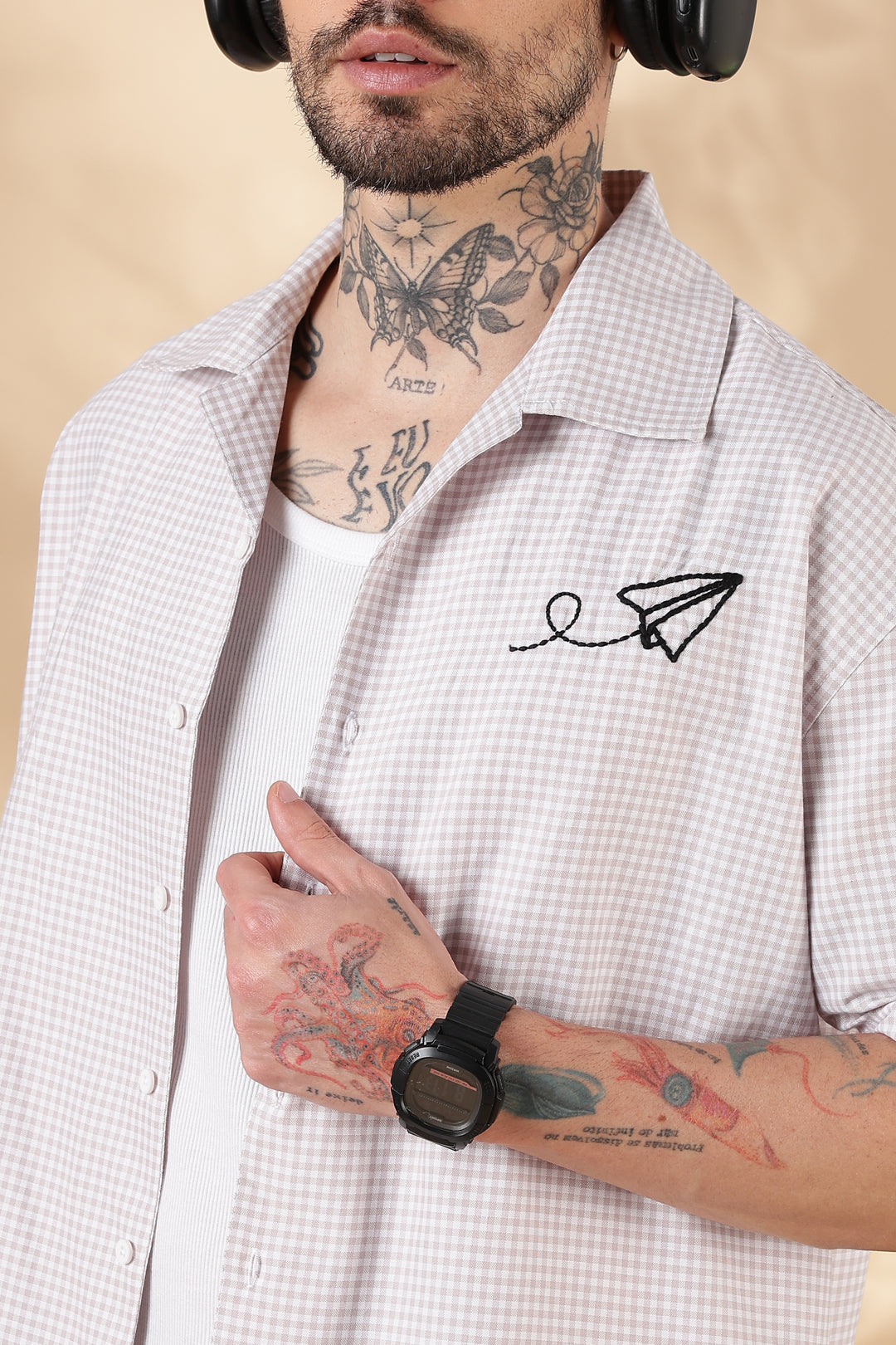 Plaid: Paper Plane Embroidery Shirt