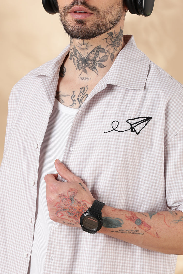 Plaid: Paper Plane Embroidery Shirt