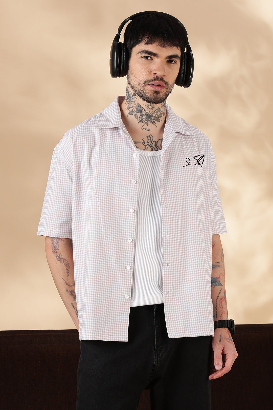 Plaid: Paper Plane Embroidery Shirt
