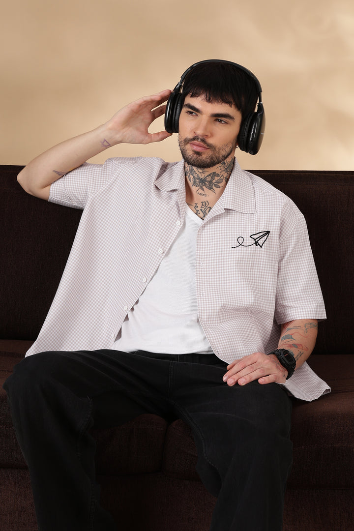 Plaid: Paper Plane Embroidery Shirt
