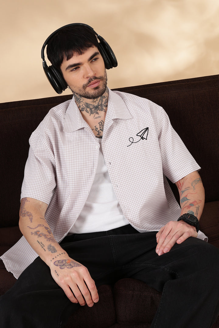 Plaid: Paper Plane Embroidery Shirt