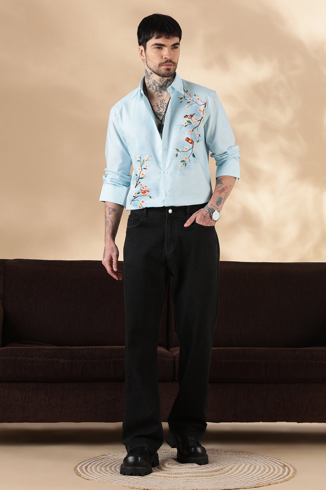 Aviator : Blue Printed shirt