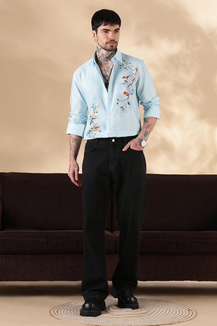 Aviator : Blue Printed shirt
