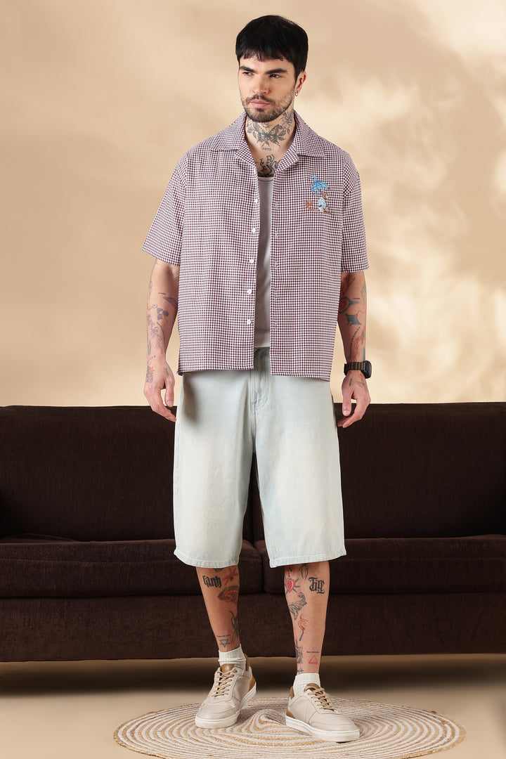 Plaid : Monkey Embroidery Shirt
