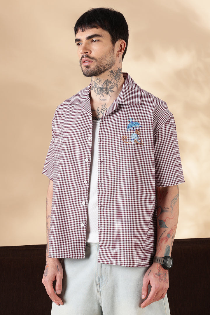 Plaid : Monkey Embroidery Shirt