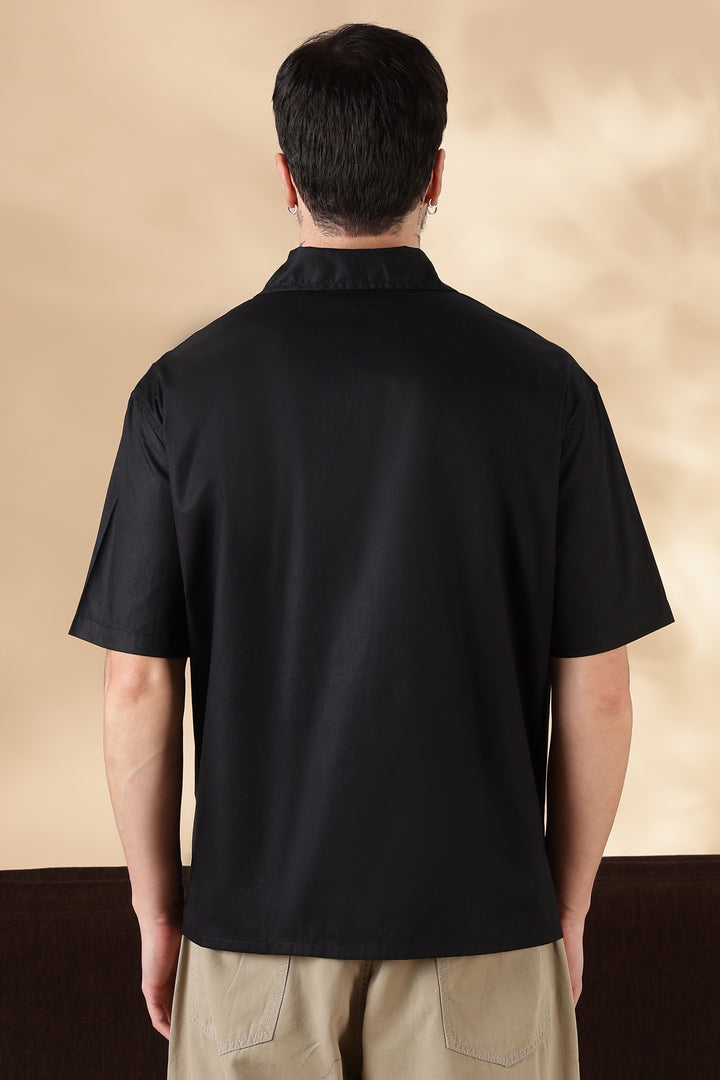 Wild: Embroidery Black Oversized Shirt
