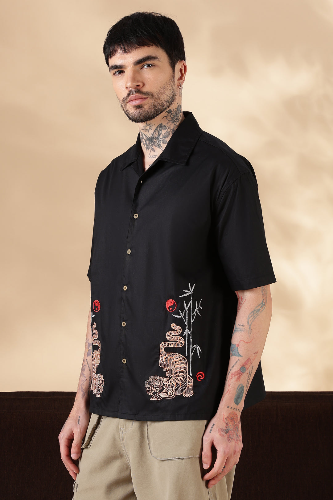 Wild: Embroidery Black Oversized Shirt