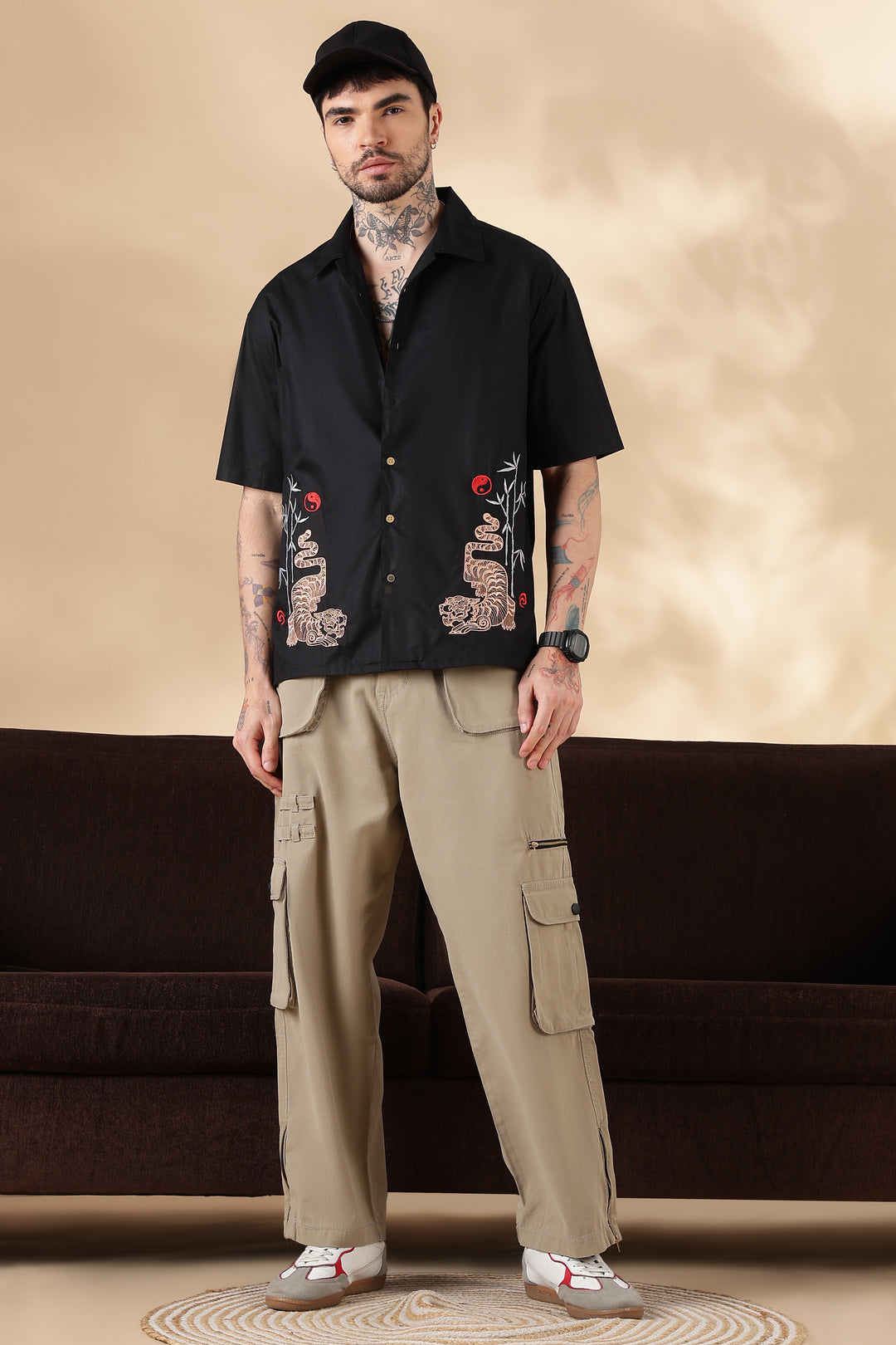 Wild: Embroidery Black Oversized Shirt