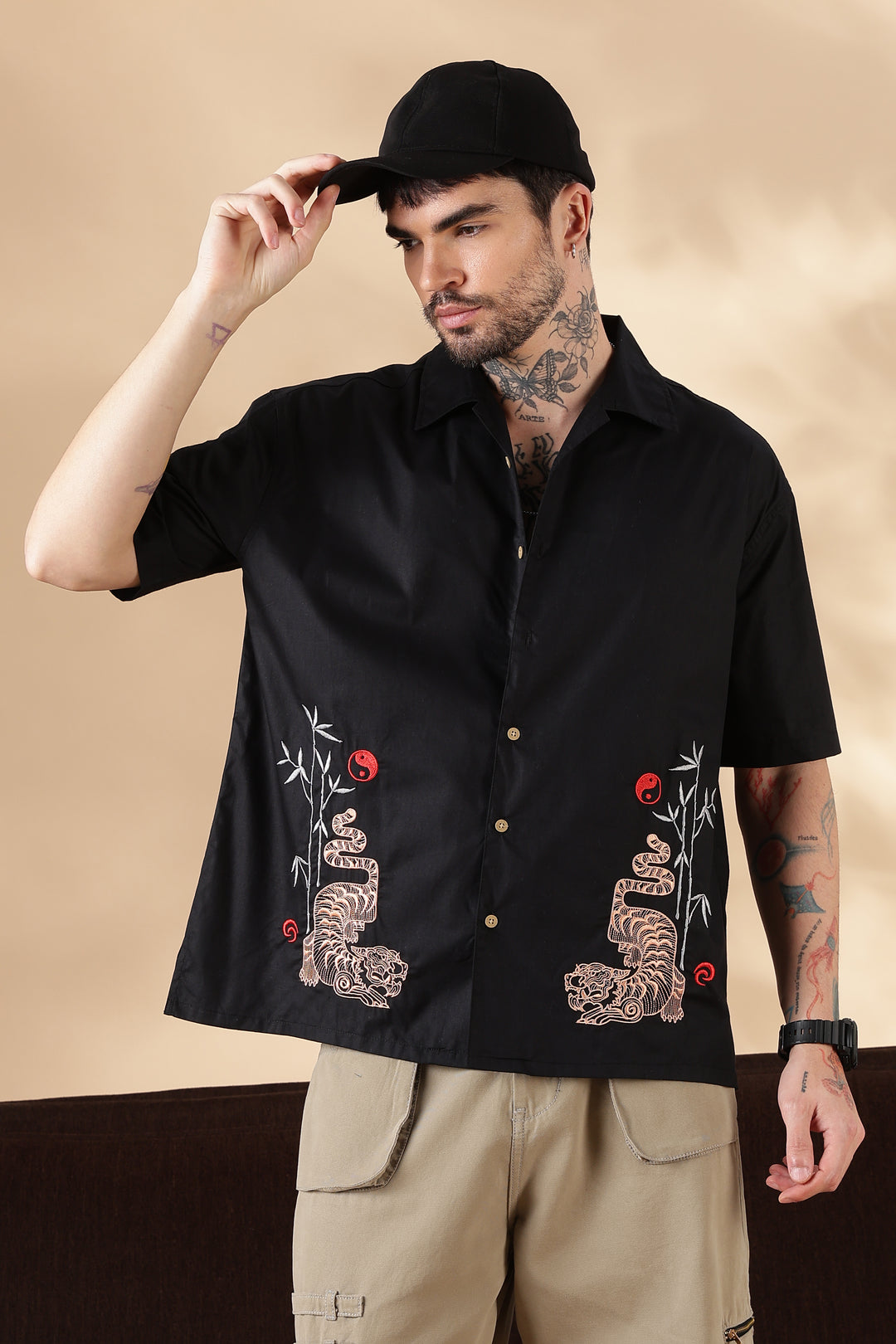 Wild: Embroidery Black Oversized Shirt