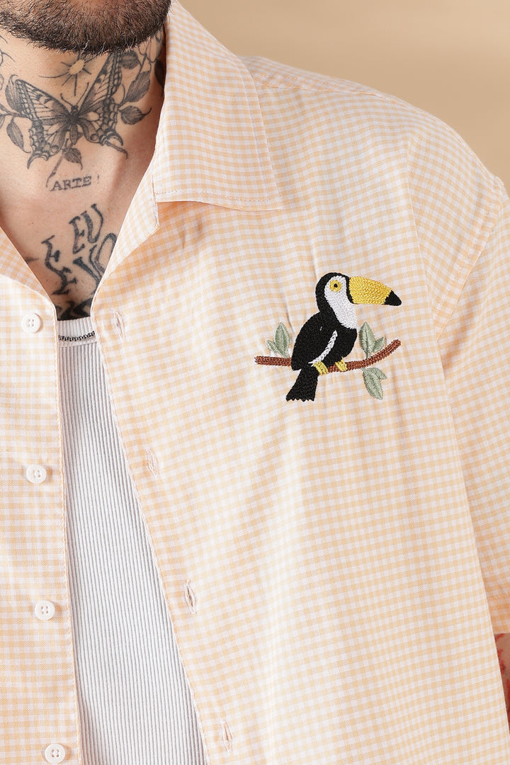 Plaid : Fowl Embroidery Orange Shirt