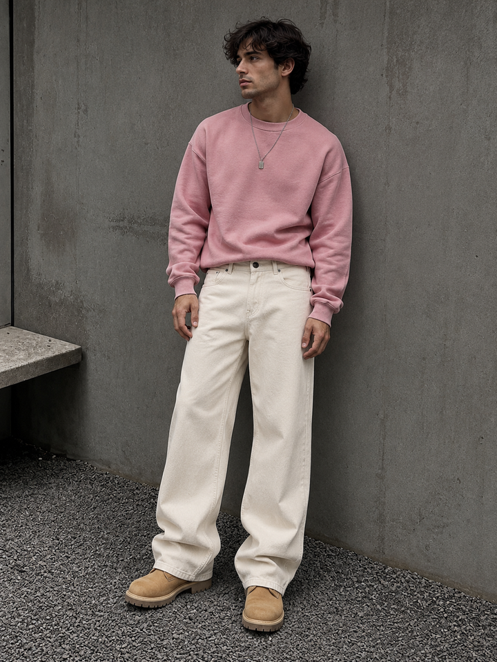 Denims: Ecru Baggy Jeans